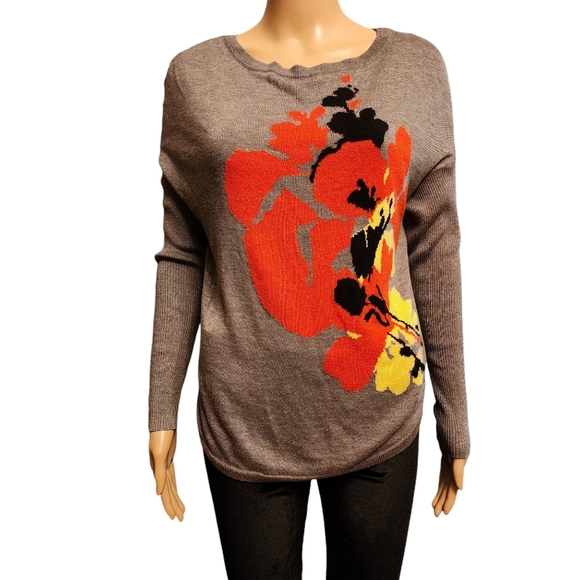 New York & Company Sweaters - Gray Floral Sweater